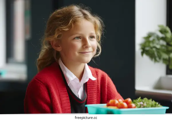 Schoolgirl enjoying a healthy lunch