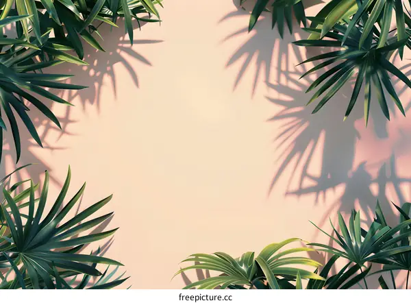 Tropical Palm Leaves on Pink Background