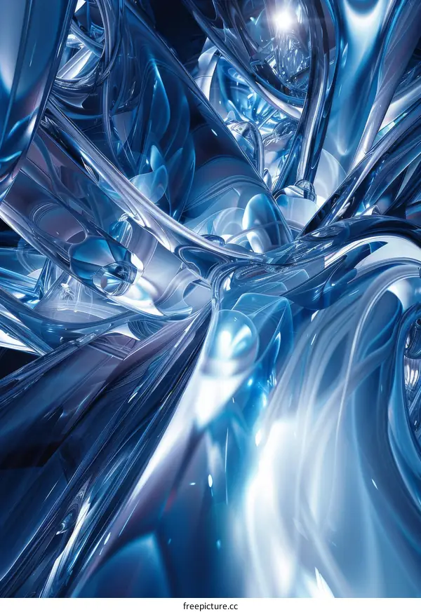 Mystical 3D Abstract Organic Structure in Blue and Silver