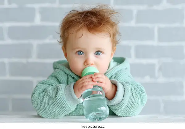Baby Drinking Water Portrait Close-up