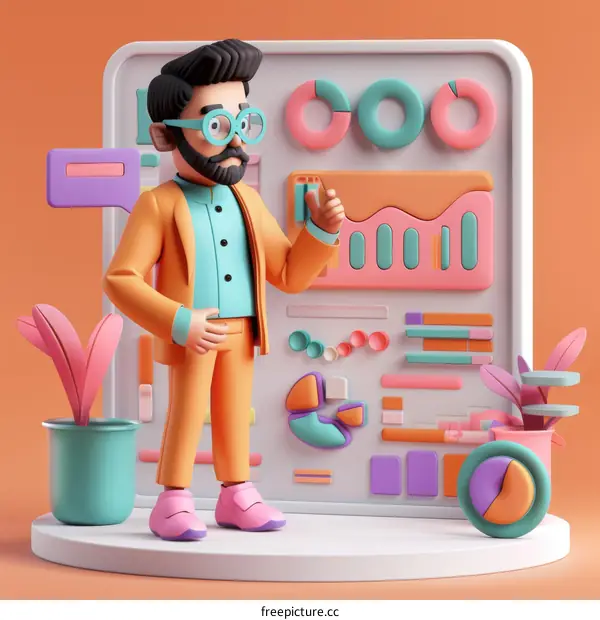 3D Businessman Presenting Data on a Chart