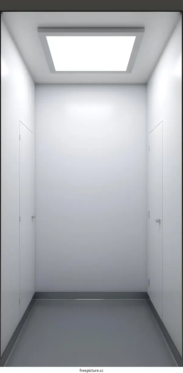 Empty White Room with Two Doors and Ceiling Light