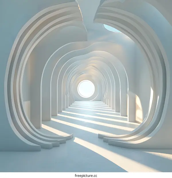 Abstract White Circular Tunnel with Light