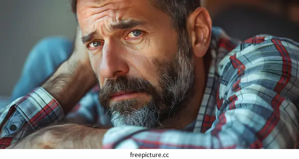 Portrait of a Bearded Man Looking Sad