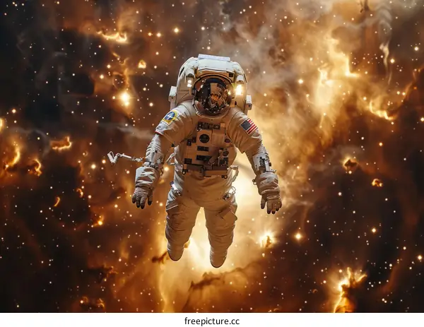 Astronauts floating in the vastness of space