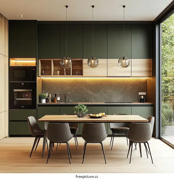 Modern Green Kitchen Dining Area Design