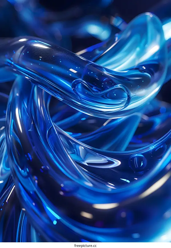 Blue Abstract 3D Rendering of Twisted Glass
