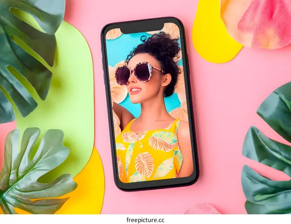 Summer Style Woman with Sunglasses on a Smartphone Screen