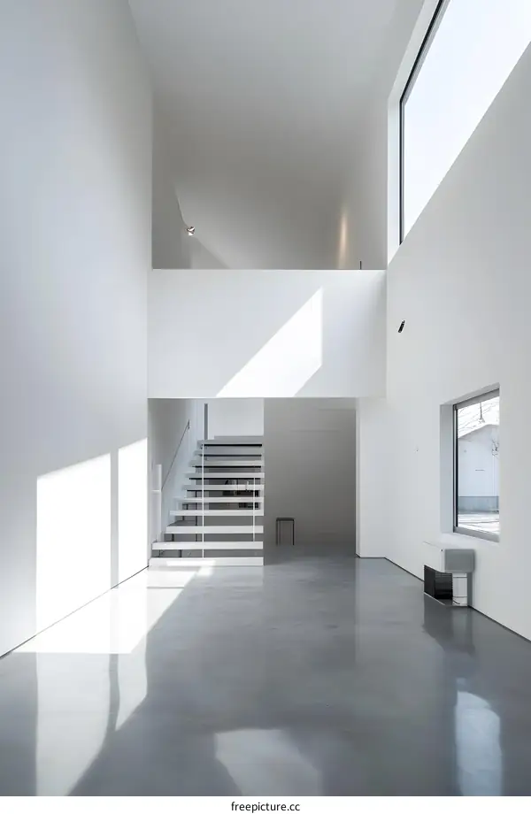 Modern Minimalist White Interior Design With Staircase