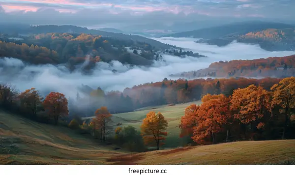 Misty Autumn Valley Landscape