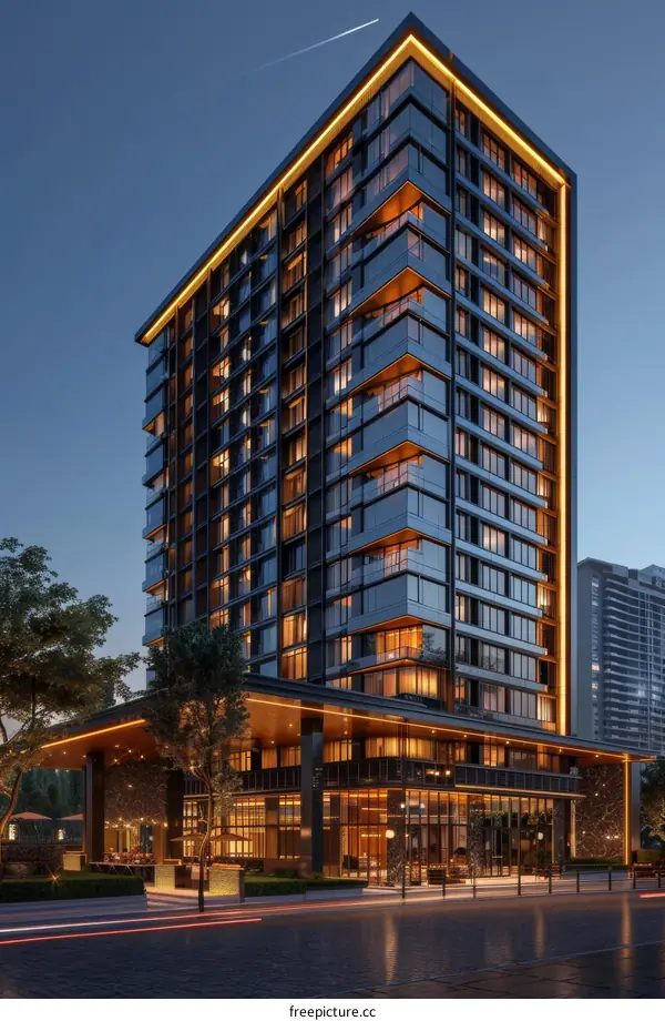 Modern Skyscraper Architectural Design at Night