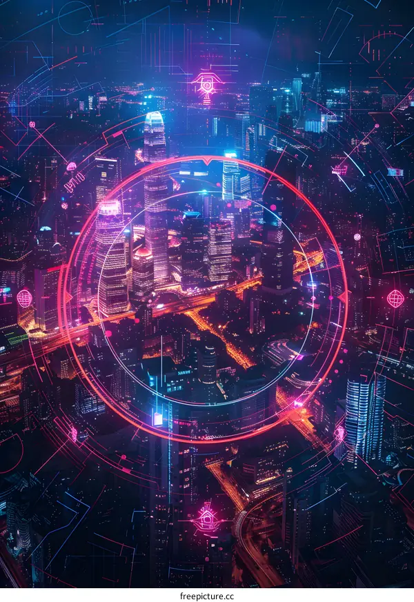 futuristic city illustration with glowing circle in the center