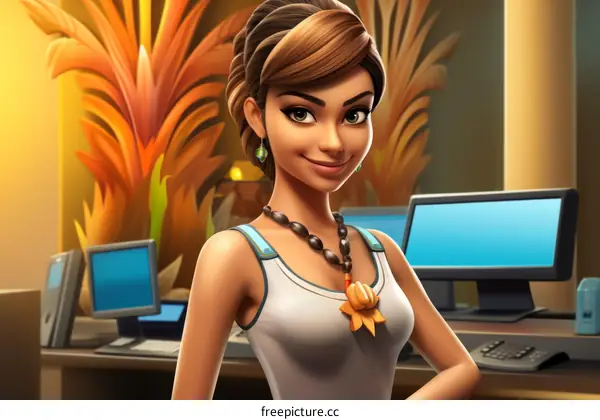 Illustration of a female hotel receptionist