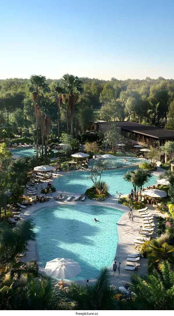 Tropical Resort Pool and Palm Trees