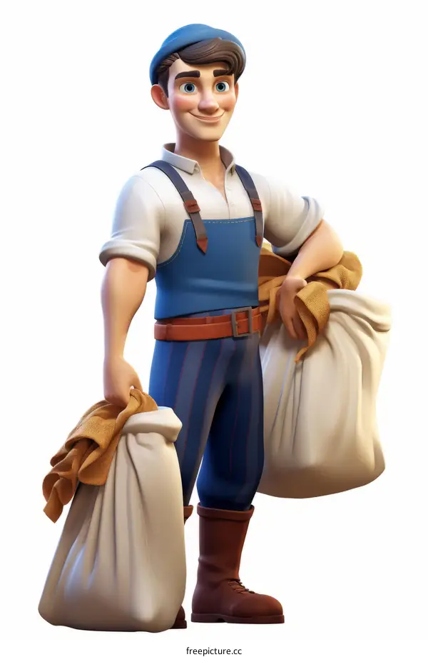 Cheerful male farmer holding sacks of grain