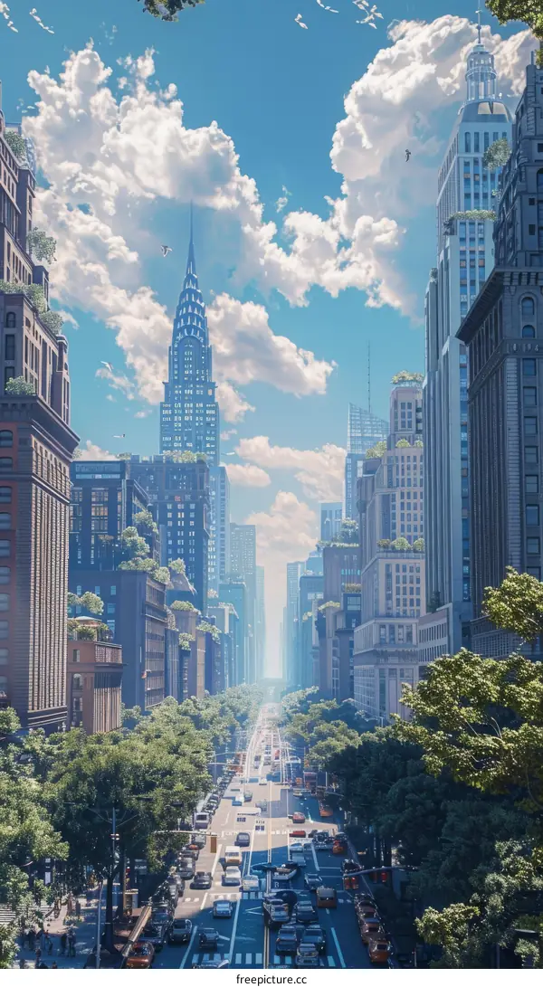 A Vibrant Cityscape with Lush Greenery