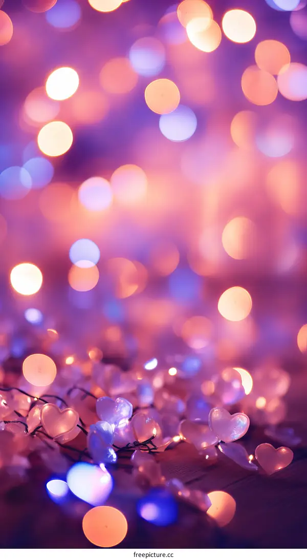 Pink and purple heart-shaped bokeh lights