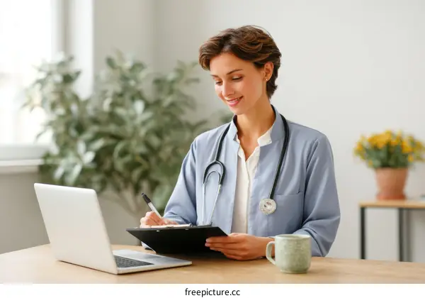 Female Doctor Working on a Laptop