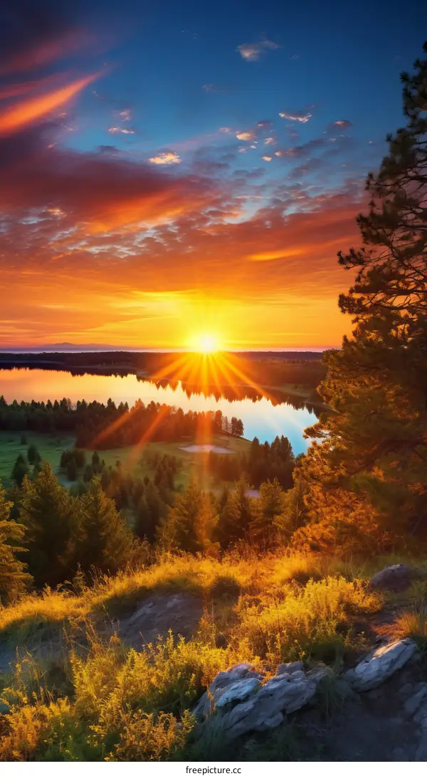 Sunset Overlooking a Lake and Golf Course