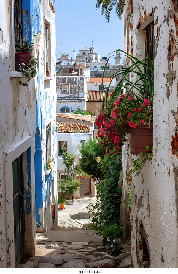 A beautiful narrow street in a small town in Portugal
