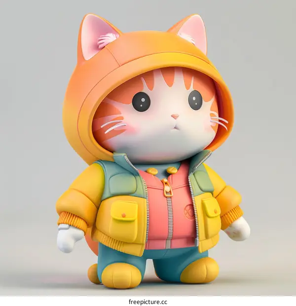 A cute cat wearing a yellow and green jacket