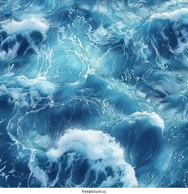 Deep blue ocean waves from above