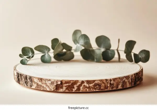 Wooden Slice Display with Eucalyptus Branches