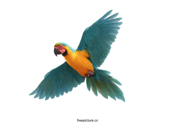 [Transparent Background PNG]Colorful Macaw in Flight against White Background