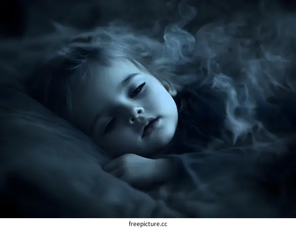 Little Girl Sleeping in Bed with Smoke