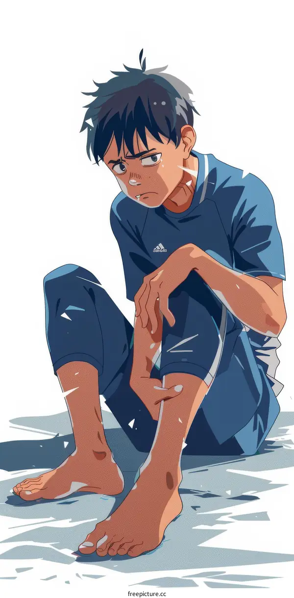 Young runner sitting on the track after the finish line