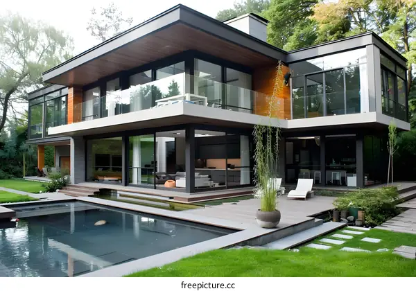 Modern House With Swimming Pool And Patio