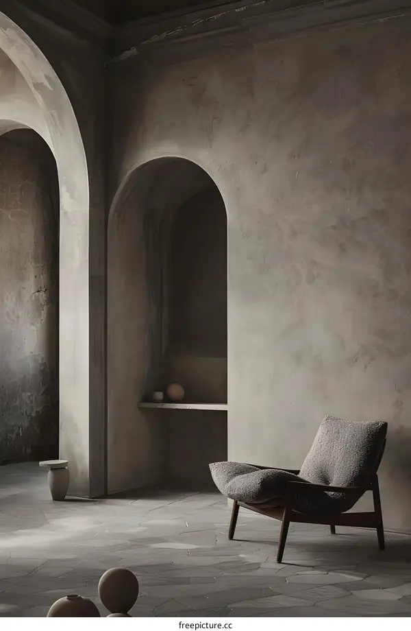 Modern Interior Design with  Arched Walls and a Comfortable Armchair