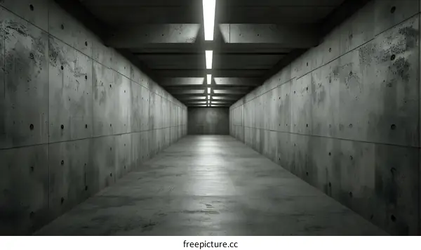Concrete Corridor with Fluorescent Lights