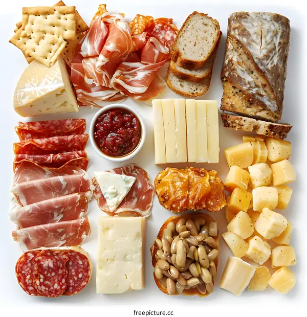 Top view of delicious antipasto platter
