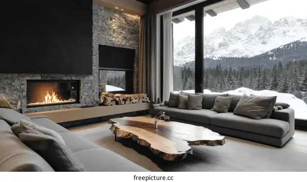 Modern Mountain Home Living Room with Fireplace