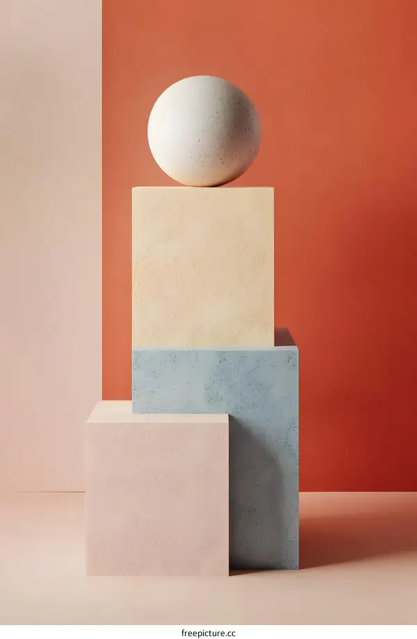 Abstract Geometric Shapes Background With  Sphere And Three Cubes