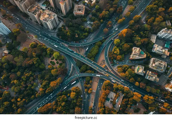 Aerial View of a Complex Urban Road Interchange