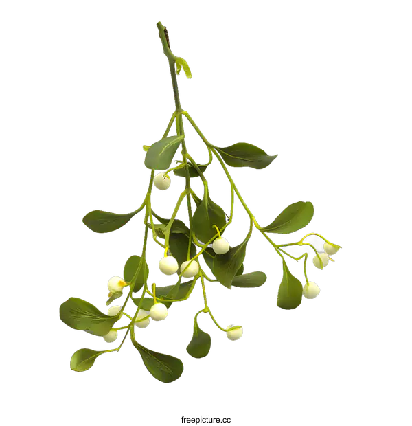 [Transparent Background PNG]Green Mistletoe Sprig with White Berries Isolated on White Background