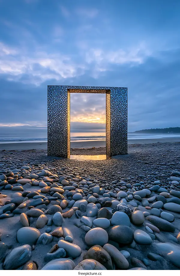Stone Archway on a Beach at Sunset