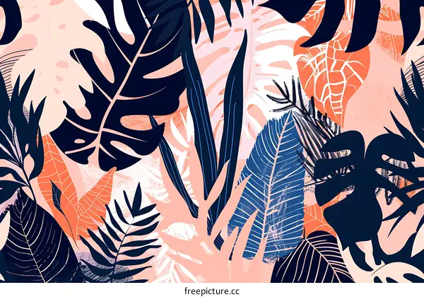 Abstract Tropical Leaves Pattern Seamless Illustration