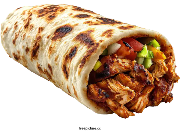 [Transparent Background PNG]Delicious Chicken Wrap with Fresh Vegetables