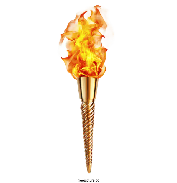 [Transparent Background PNG]Golden Olympic Torch with Fiery Flames