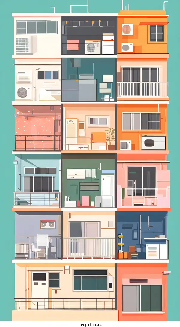 Colorful Apartment Building Illustration