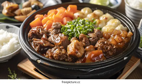 A delicious and nutritious meal of beef, potatoes, and carrots.