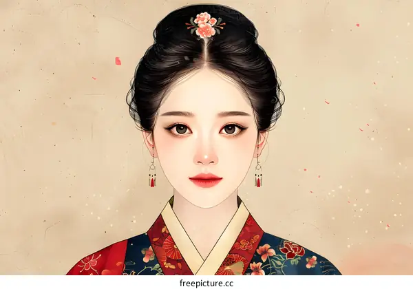 Portrait of a young Korean woman in traditional dress