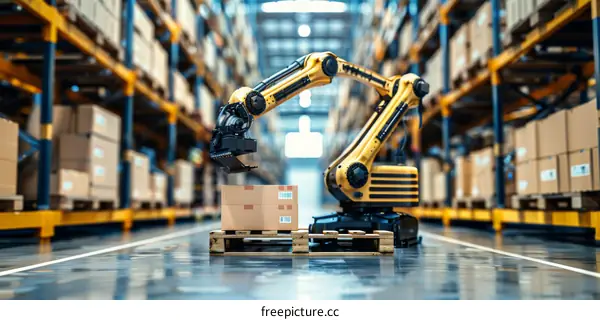 Robotic arm in the warehouse