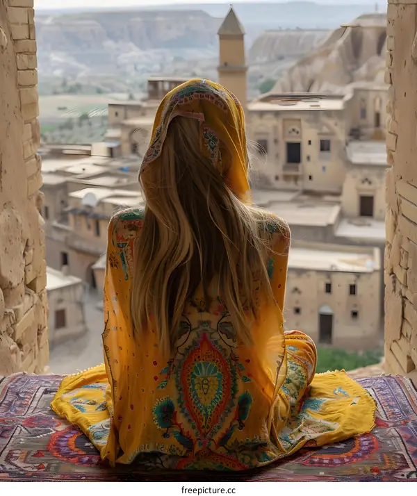 Woman in Yellow Dress Looking at City View