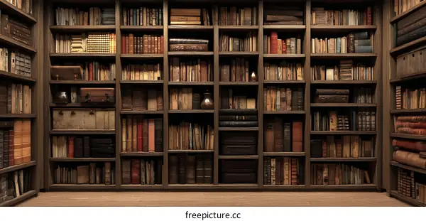Grand Antique Wooden Bookshelves Filled with Books