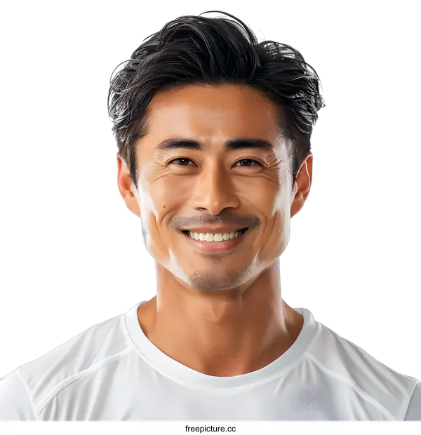 [Transparent Background PNG]Smiling Asian man on white background