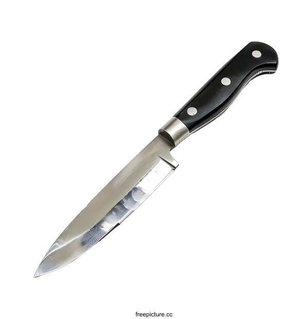 [Transparent Background PNG]Sharp Kitchen Knife With Black Handle Isolated On White Background